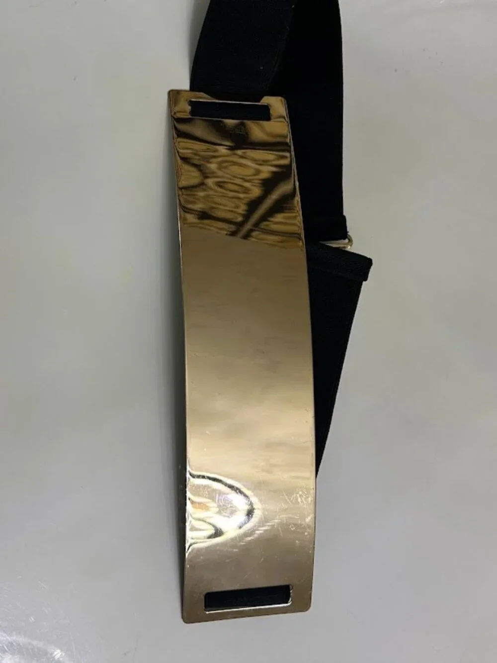 Wide Black Stretch Waist Belt with Gold Statement Buckle
